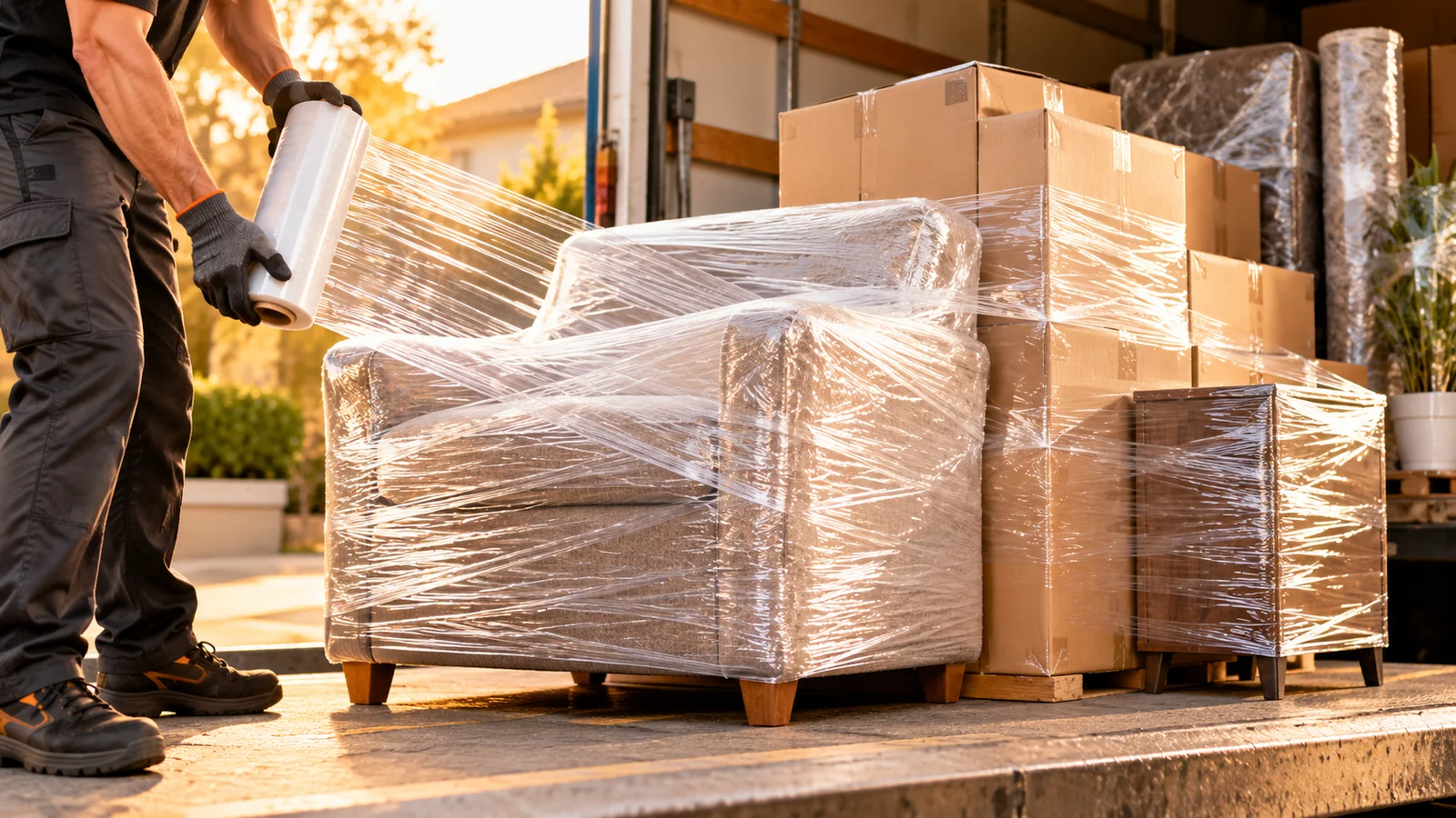 Furniture wrapped in JFAM Packaging stretch film for secure moving
